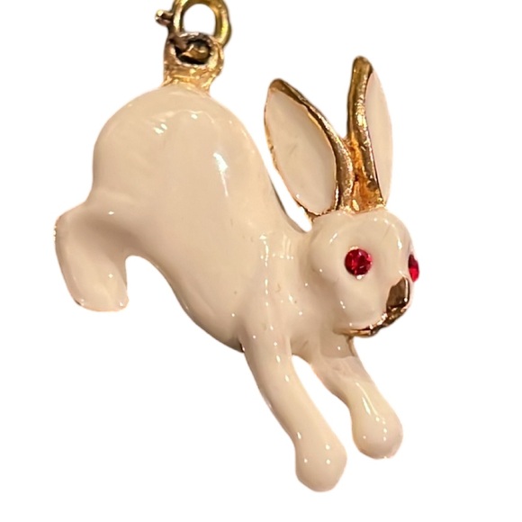 1996 Phister ENT gold tone bow brooch & White Bunny Rabbit charm rhinestones - Picture 2 of 5